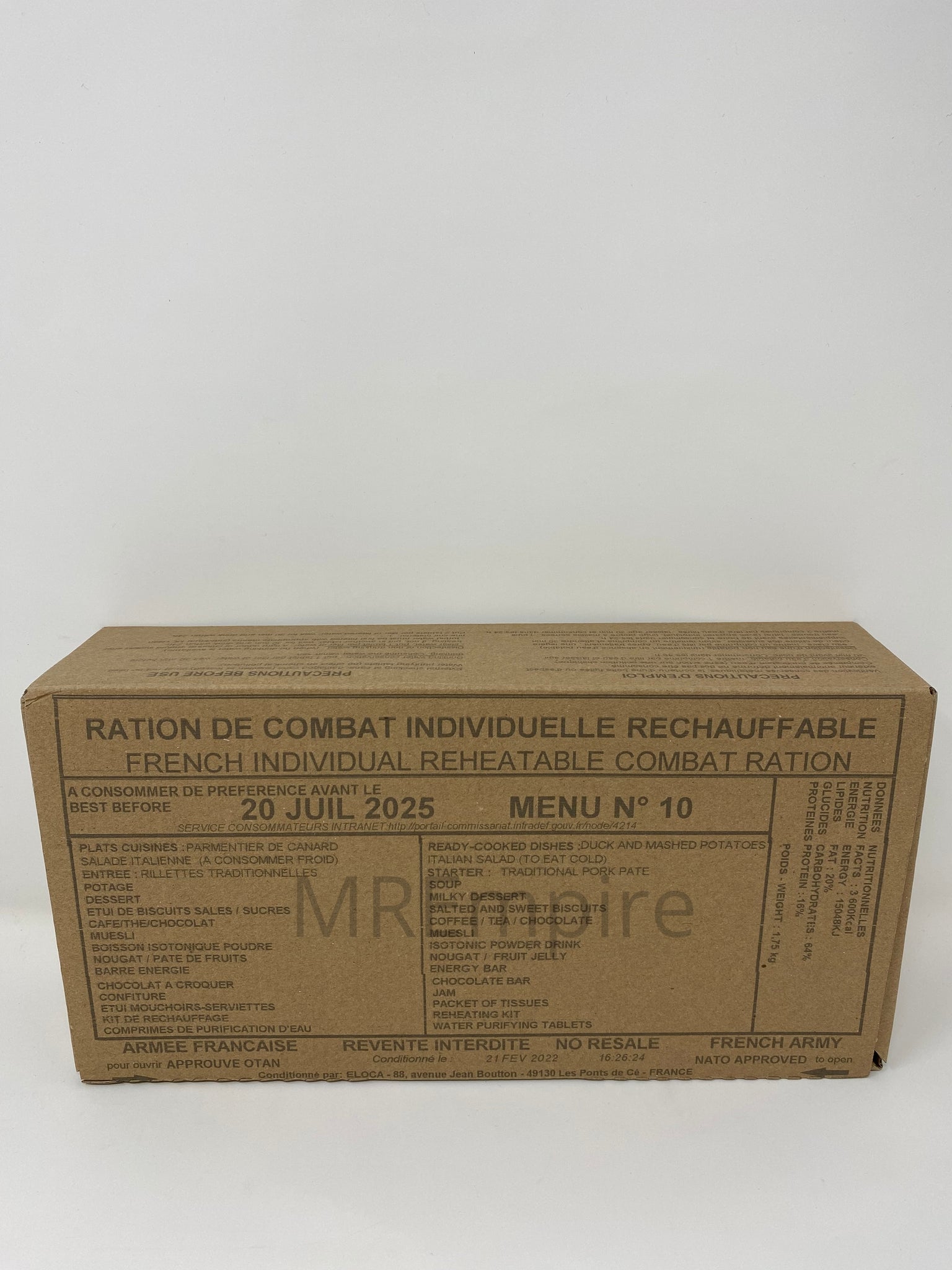  New FRENCH MRE Army Ration Meal Ready To Eat Emergency Food  Supplies Genuine RCIR (Menu 10) : Grocery & Gourmet Food